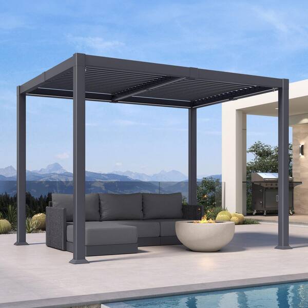 PURPLE LEAF 8 ft. x 10 ft. Gray Aluminum Outdoor Louvered Pergola PURPLE LEAF 8 ft. x 10 ft. Gray Aluminum Outdoor Louvered Pergola