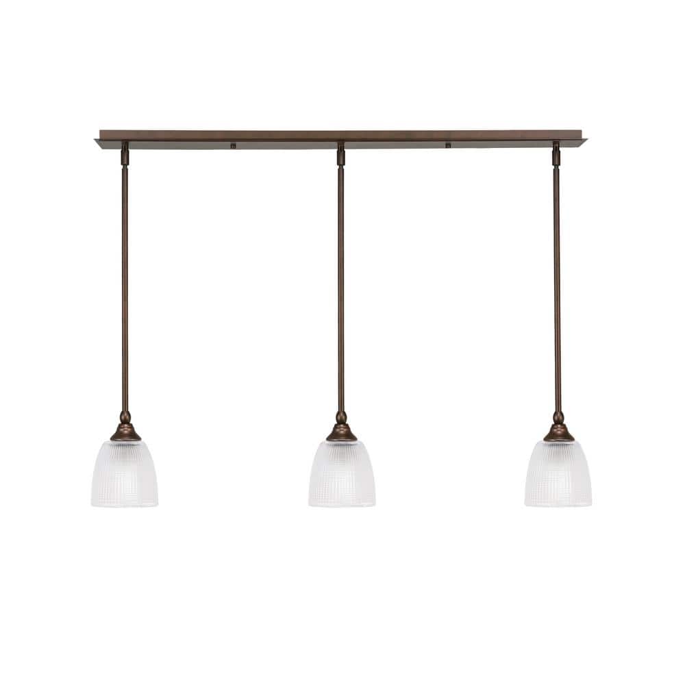Livingston 100-Watt 3-Light Bronze Shaded Pendant Light with 5 in. Clear Ri