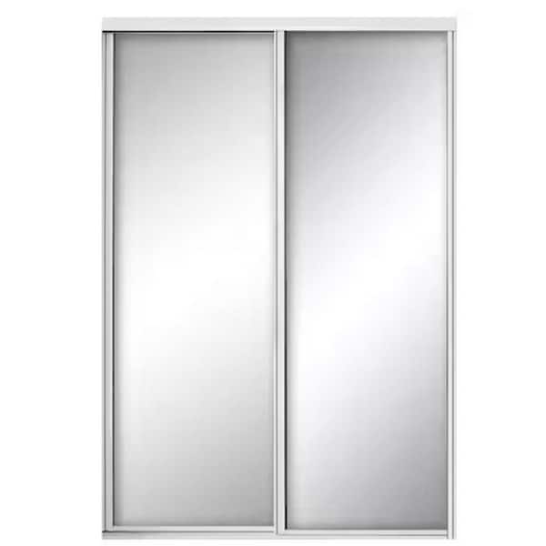 Contractors Wardrobe 48 in. x 81 in. Crestview White Aluminum Frame Mirrored Interior Sliding Closet Door with Soft Close