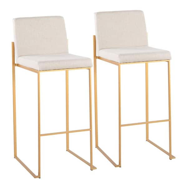 Lumisource Fuji 40.5 in. Beige Fabric and Gold Steel High Back Bar Stool (Set of 2)