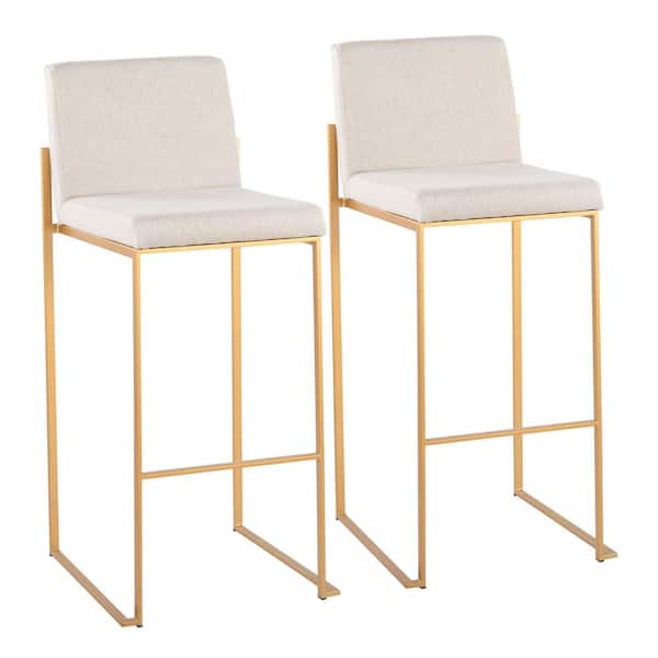 Lumisource Fuji 40.5 in. Beige Fabric and Gold Steel High Back Bar Stool (Set of 2)