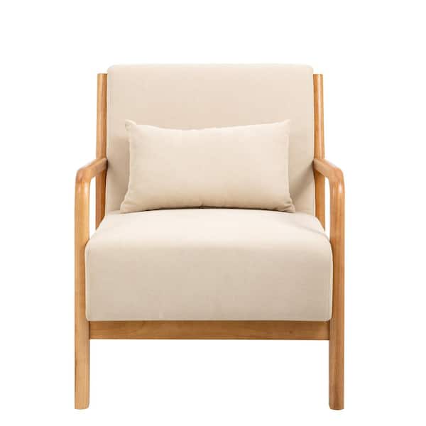 Uixe 25.78 in. W Modern Beige Wood Frame Cotton And Linen