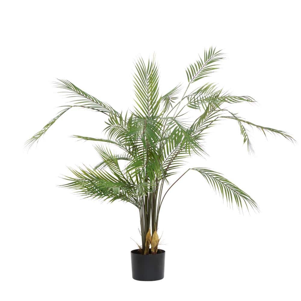 Oversized Green Artificial Palm Plant in Black Plastic Pot