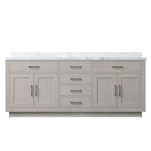 Condor 80 in. W x 22 in. D White Oak Double Bath Vanity with Carrara Marble Top