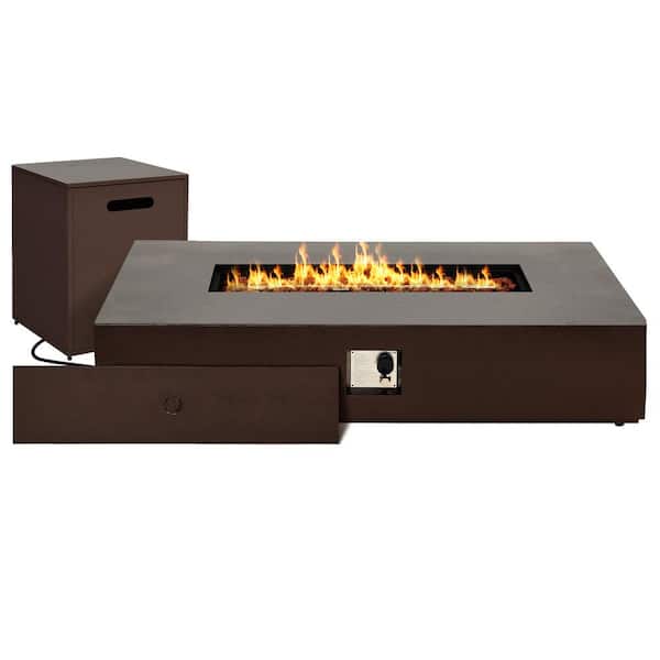 UPHA 56 in. 50,000 BTU Outdoor Fire Pit Table with Propane Tank Cover, Fire Glass Beads and Lid