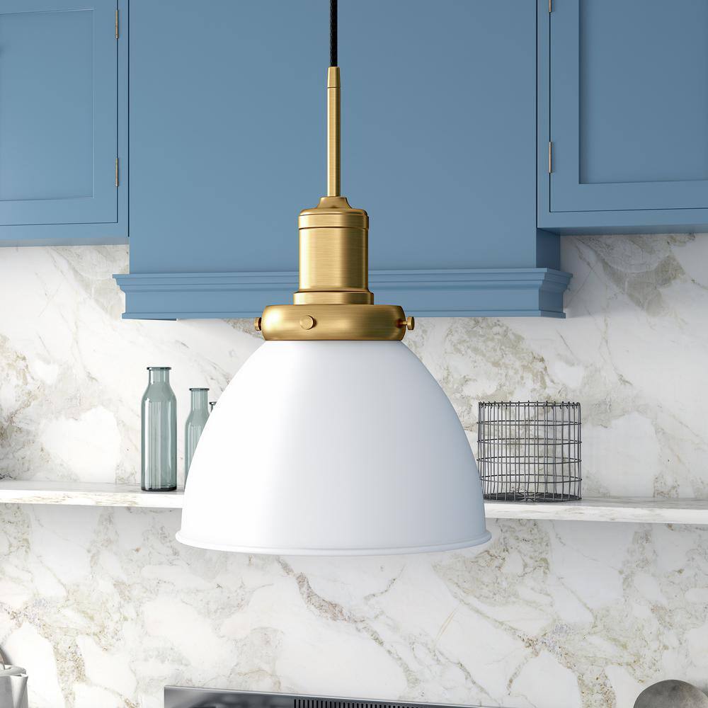 Modern 12" White Polished Nickel Dome Pendant Light