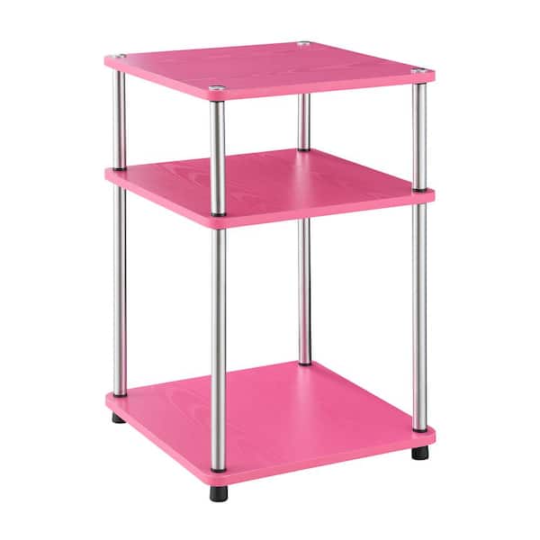 Convenience Concepts Designs2Go 15.75 in. W Pink/Chrome Square Particle Board No Tools 3 Tier End Table