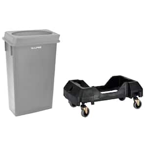 23 Gal. Gray Waste Basket Commercial Trash Can with Lid and Dolly