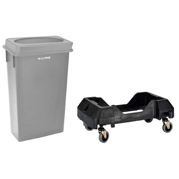 Alpine Industries 23 Gal. Gray Waste Basket Commercial Trash Can with Lid and Dolly