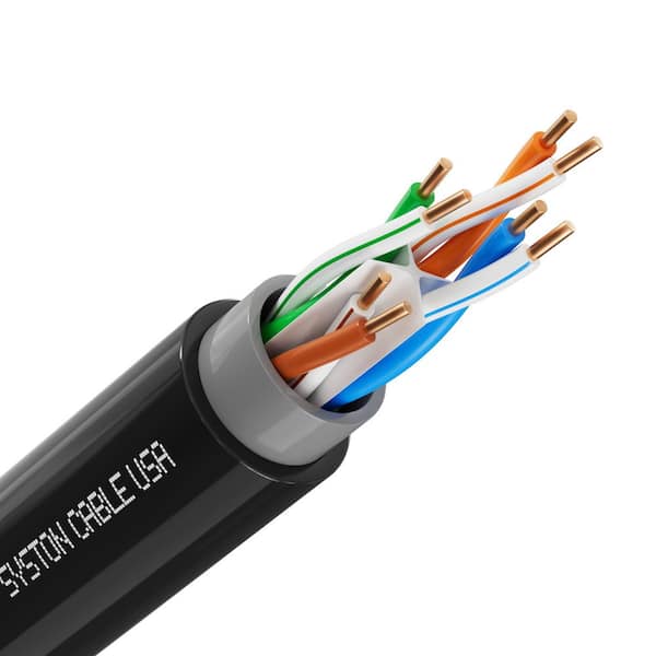 100 ft. Cat 6A+ Direct Burial Ethernet Network Cable 700 MHz Outside Plant Waterproof Dual-Layer Jacket Outdoor-Black