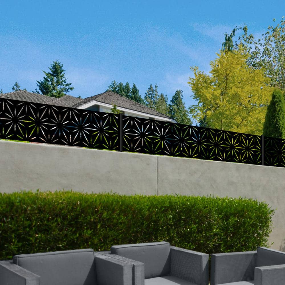 Black Galvanized Steel Decorative Privacy Panel with Star Pattern