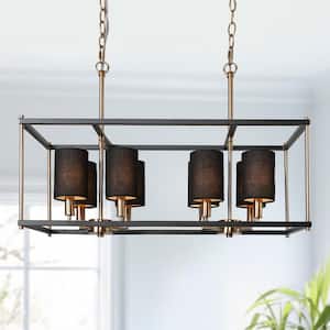 Modern Black Dining Room Chandelier, 8-Light Brass Contemporary Island Shaded Chandelier with Fabric Shades