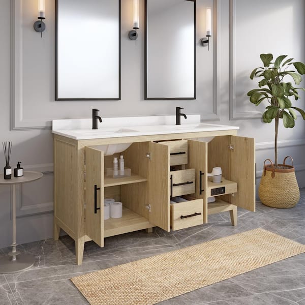 ART BATHE Vienna 42 in. W x 22 in. D Bath Vanity in Espresso Diamond Quartz  Top with White Sink Power Bar and Drawer Organizer VA42ES - The Home Depot