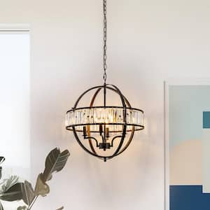 4-Light Matte Black Pendant Chandelier with Crystal Iron Frame for Dining Rooms Foyers