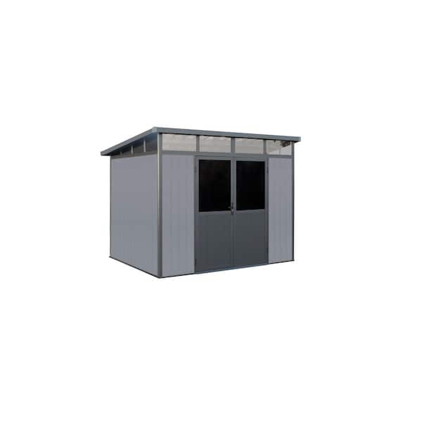 Leisure Season 9 ft. x 7 ft. Wood Plastic Composite Heavy-Duty Storage Shed - Pent Roof and Double Doors Grey Color (63 sq. ft.)