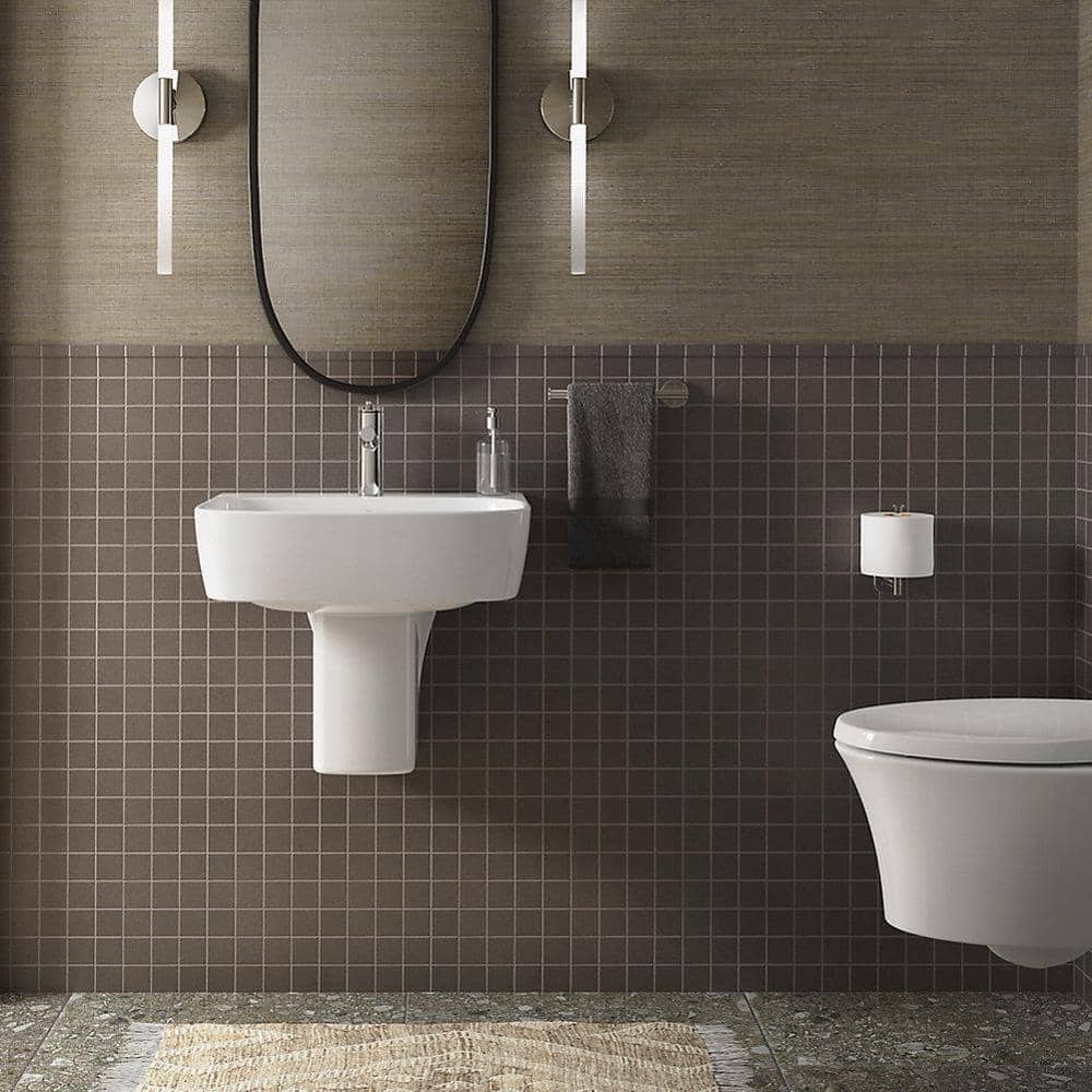 White Ceramic Rectangular Wall-Mount Bathroom Sink