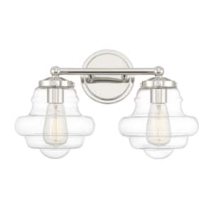 16.5 in. W x 10 in. H 2-Light Polished Nickel Bathroom Vanity Light with Clear Glass Shades