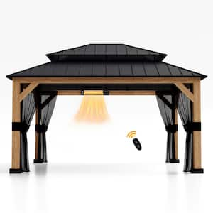 13 ft. x 11 ft. Outdoor Patio Spruce Wood Frame Hardtop Gazebo with Wall-Mounted Electric Patio Heater