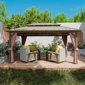 12 ft. x 16 ft. Metal Gazebo With Double Steel Roof, Mosquito Netting & Curtains