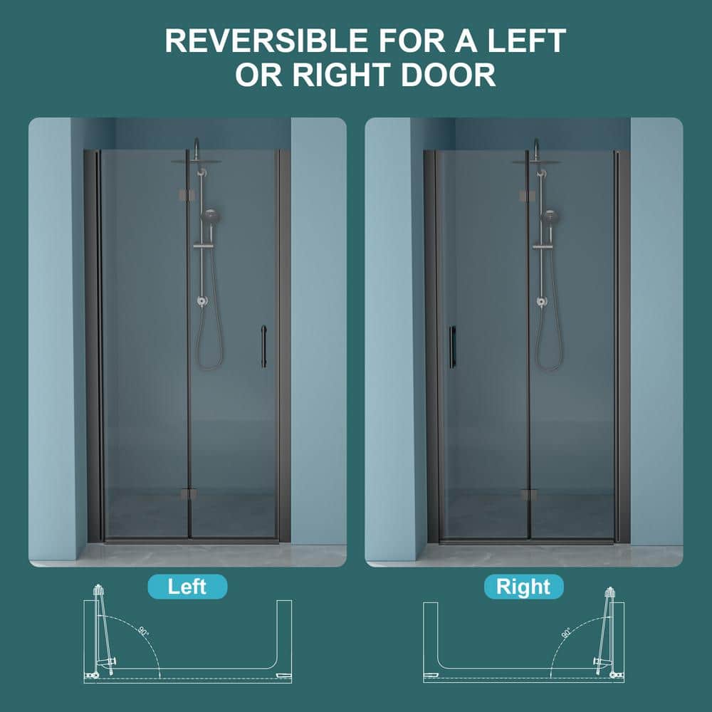 Matte Black Frameless Bi-Fold Shower Door with Clear Glass