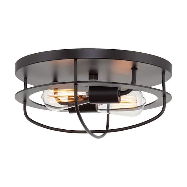 Kira Home Blakely 13 in. 60-Watt 2-Light Oil-Rubbed Bronze Modern Flush Mount with Oil Rubbed Bronze Shade