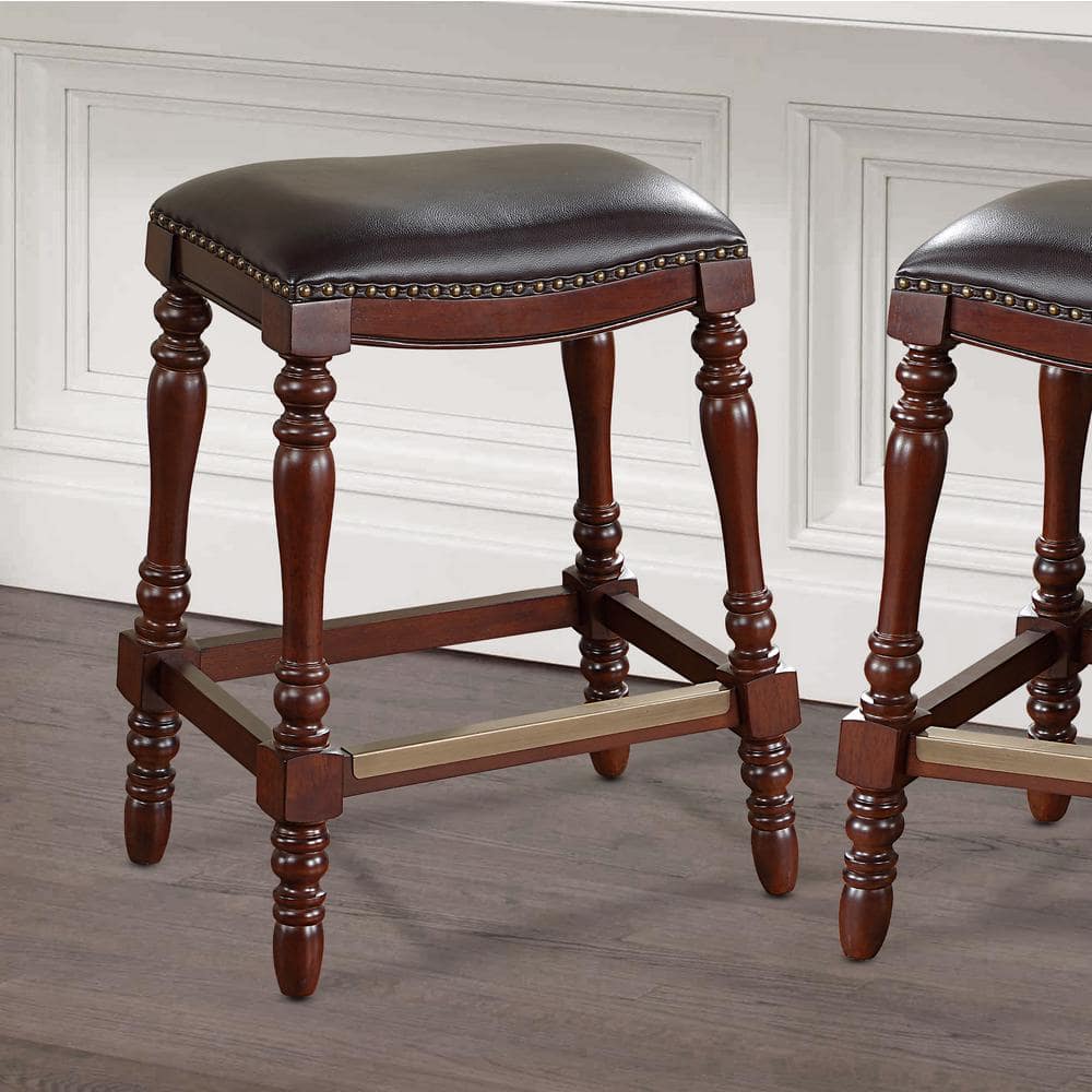 Chester Traditional Brown Leather Saddle Counter Stool