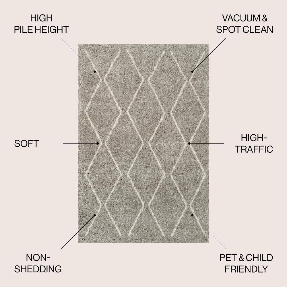 Catala Gray and Ivory Diamond Shag 5' x 8' Area Rug