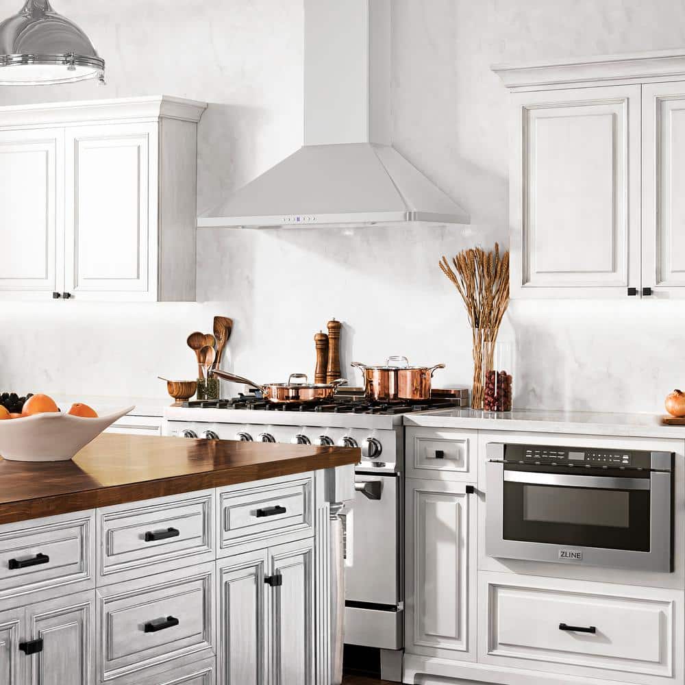36" Stainless Steel Convertible Wall Mount Range Hood with Charcoal Filter