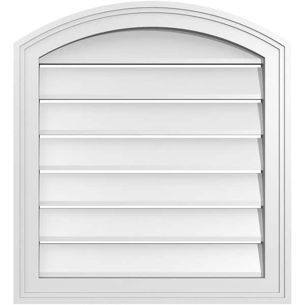 Ekena Millwork 22 in. x 22 in. Arch Top Surface Mount PVC Gable Vent: Decorative with Brickmould Frame