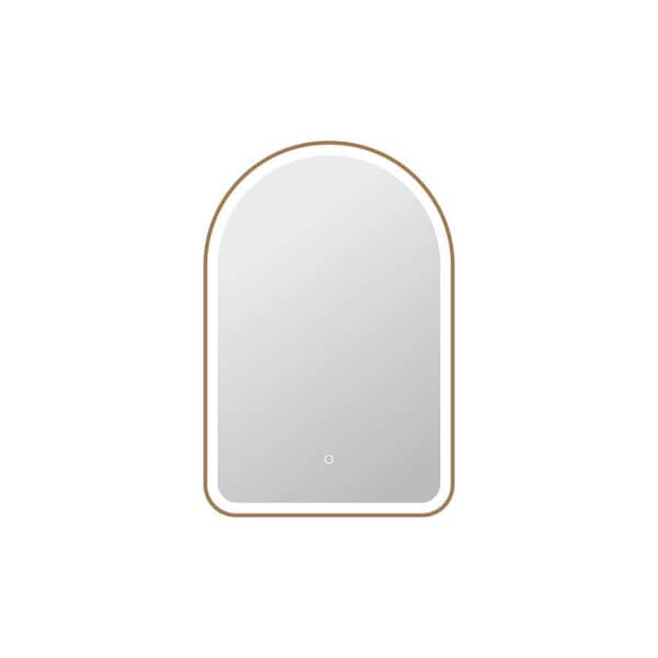 24 in. W x 36 in. H Arch Framed LED Wall Mirror in Satin Gold