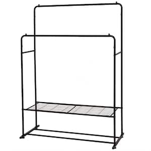 Black Metal Double Rods Clothes Rack with Shelves 16.98 in. W x 60.24 in. H