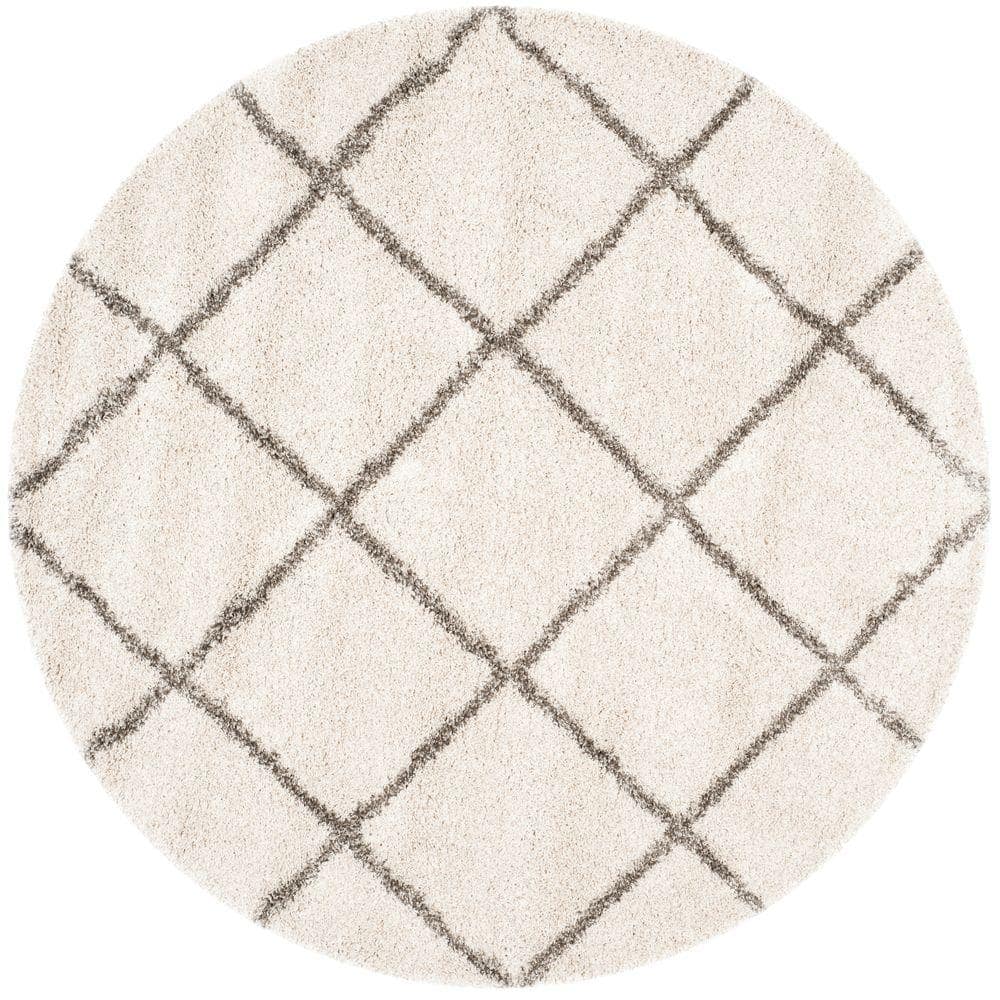 Hudson Shag Ivory/Gray 7 ft. x 7 ft. Round Diamonds Geometric Area Rug price history on PriceWatchPro