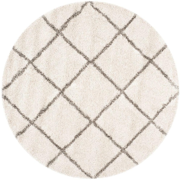 Hudson Shag Ivory/Gray 9 ft. x 9 ft. Round Diamonds Geometric Area Rug