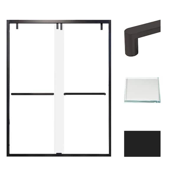 Transolid Eden 60 in. W x 80 in. H Sliding Semi-Frameless Shower Door in Matte Black with Low Iron Glass
