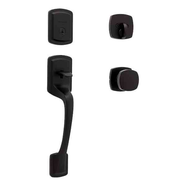 Prague Single Cylinder Door Handleset w/Arroyo Knob featuring SmartKey Security in Matte Black