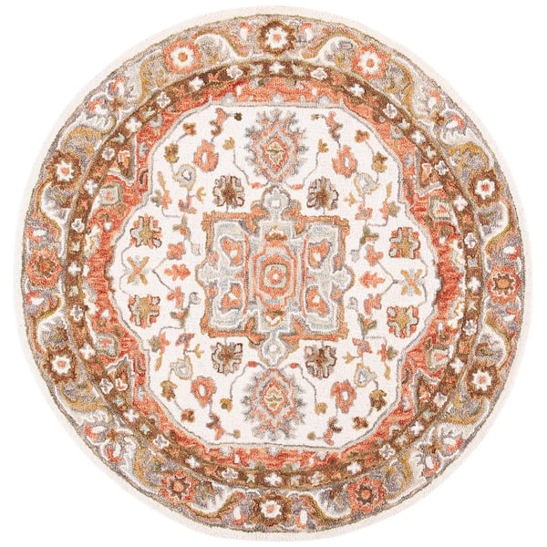 SAFAVIEH Trace Ivory/Red 6 ft. x 6 ft. Persian Round Area Rug