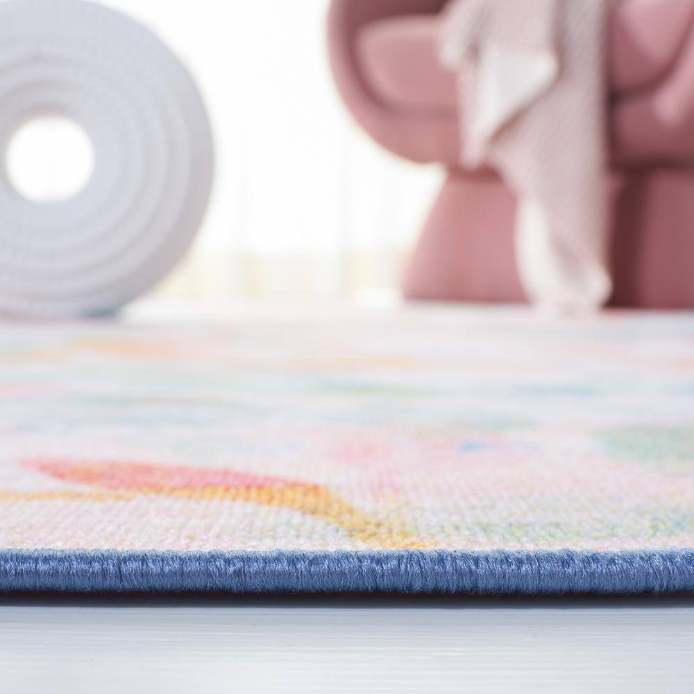Blush Pink and Green Abstract Synthetic 9' x 12' Area Rug