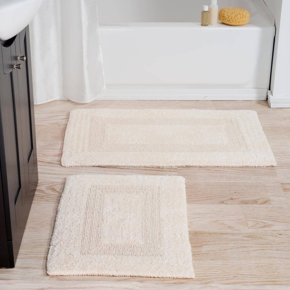 Ivory Cotton 4-Piece Bathroom Mat Set with Tufted Design