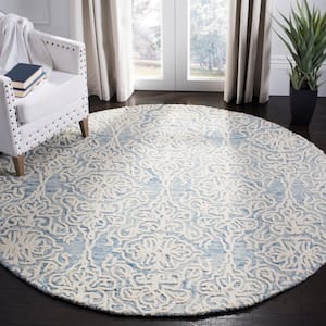 Blossom Blue/Ivory 6 ft. x 6 ft. Floral Damask Geometric Round Area Rug