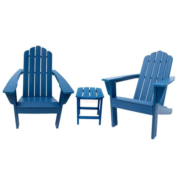 Luxeo Marina Navy 3 Piece Poly Plastic Outdoor Patio Adirondack Chair And Table Set Lux 1519 Navy2t The Home Depot - Poly Plastic Patio Furniture