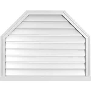 38 in. x 30 in. Octagonal Top Surface Mount PVC Gable Vent: Functional with Brickmould Sill Frame