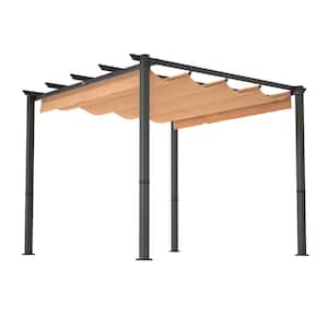 10 ft. x 10 ft. Khaki Aluminum Patio Pergola Canopy Tent with with Retractable Canopy for Porch, Outdoor Party, Garden