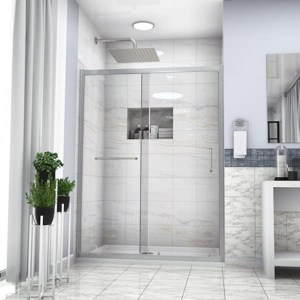 48 in. W x 72 in. H Single Sliding Framed Shower Door in Chrome Finish with Clear Glass