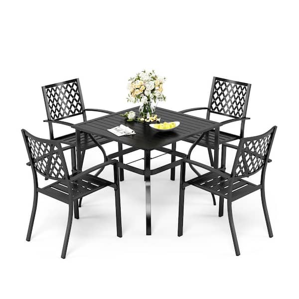 PHI VILLA 5-Piece Metal Outdoor Patio Dining Set with Elegant Stackable Chairs