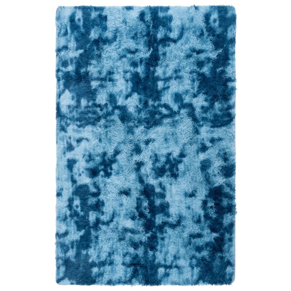 Rainbow Shag 5 ft. x 8 ft. Blue Abstract Solid Area Rug