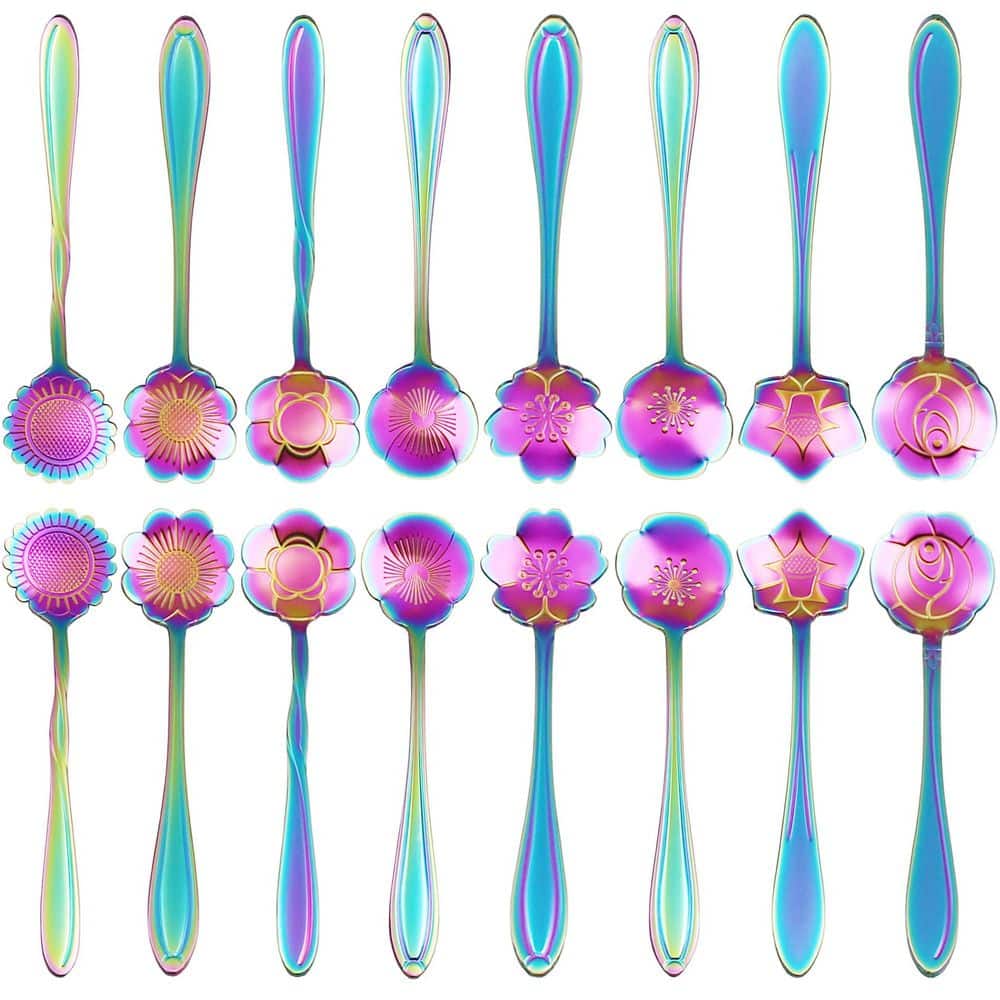 16 Pcs Flower Pattern Teaspoons Set, 4.9 in Each, Rainbow Coated Flatware for Tea Party, Home and Office price history on PriceWatchPro