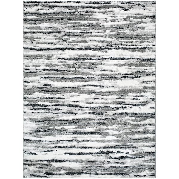 Livabliss Portofino White/Medium Gray Striped 5 ft. x 7 ft. Indoor Area Rug