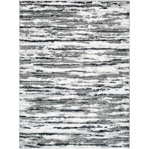 Livabliss Portofino White/Medium Gray Striped 7 ft. x 9 ft. Indoor Area Rug