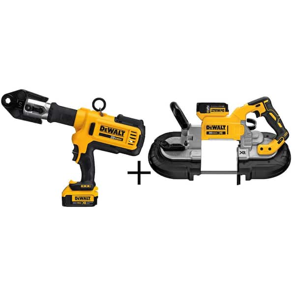 DEWALT 20-Volt MAX Lithium-Ion Cordless Copper Pipe Crimper with (2) Batteries 4Ah, Charger and Bonus XR Band Saw Kit