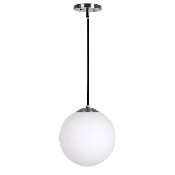 Unbranded Selene 1-Light Brushed Nickel Pendant with Satin Opal Globe Glass Shade